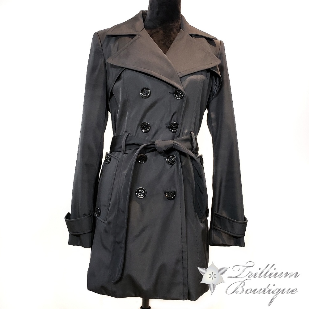 Calvin Klein Black Belted Trench Coat Medium - Picture 2 of 8